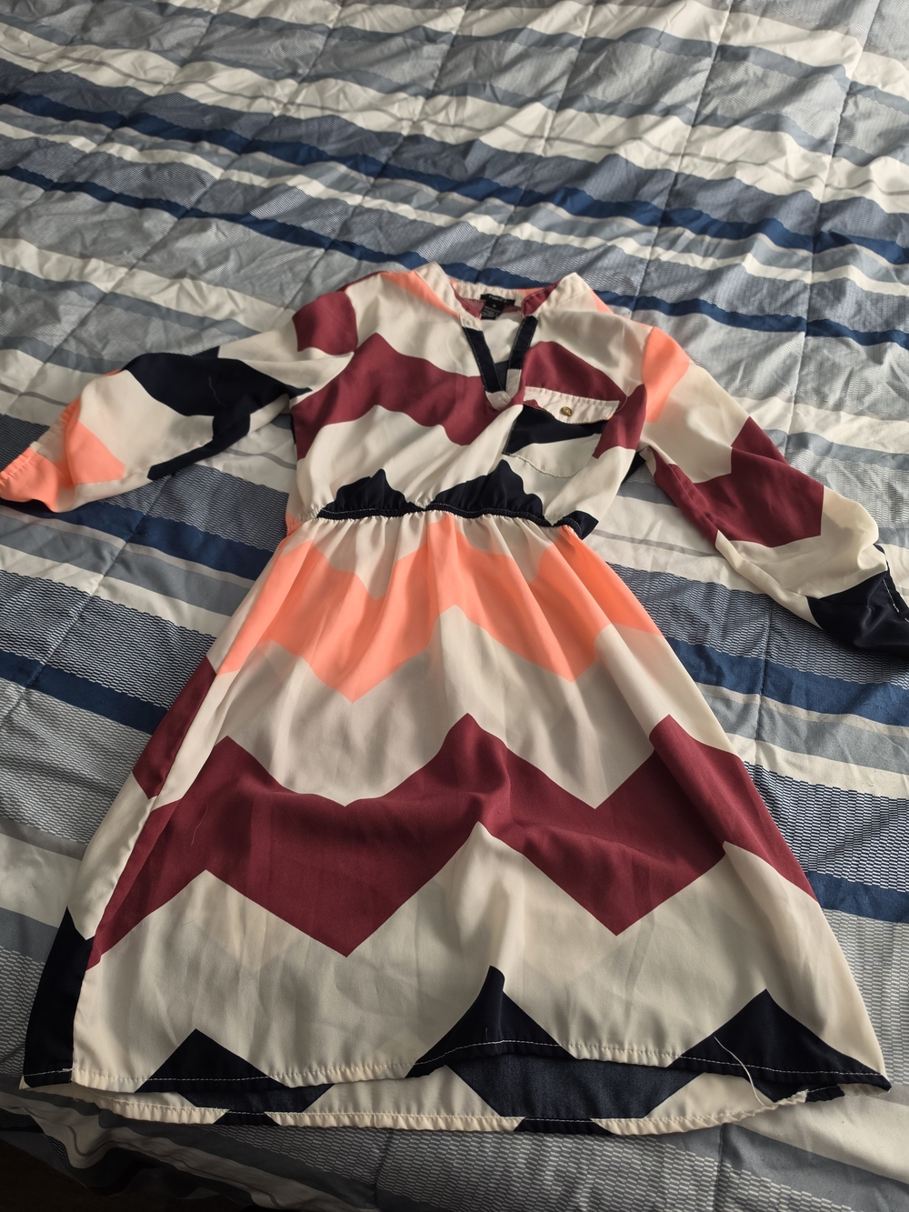 Rue21 Chevron Dress in White, Coral, Burgundy & Navy
